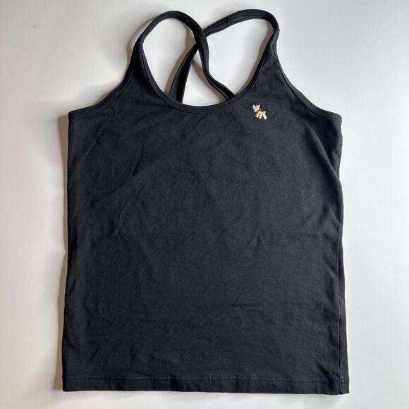 Cén S Black Cross Back Tank Top Stretch Y2K Baddie Dog Embroidery Basic Tee - Picture 3 of 10